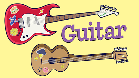 An illustrated electric guitar and an acoustic guitar.