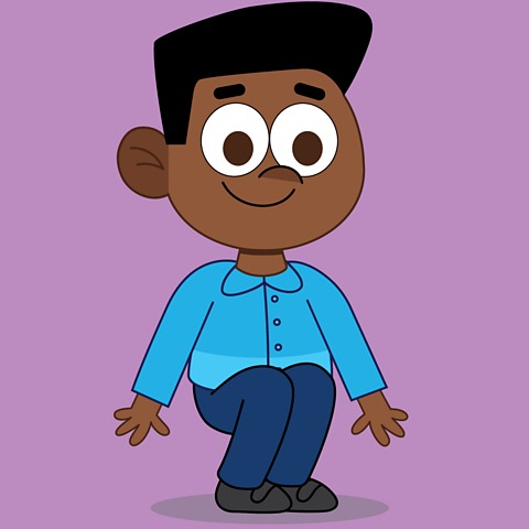 Cartoon boy crouching showing low pitch