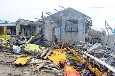 A destroyed building in the aftermath of Typhoon Rai