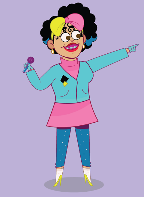 A cartoon of Poly Sterene pointing to the text to the right.