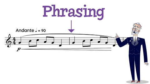 Tchaikovsky pointing out a phrasing accent on a musical score.