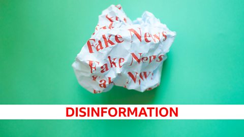 Scrunched up paper which says "Fake News", with text on image saying "Disinformation"