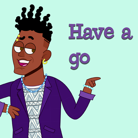 A cartoon image of singer and songwriter Omar Lye Fook beneath the words 'have a go'.