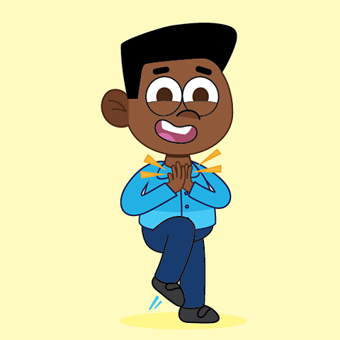 A cartoon image of a young boy stamping and clapping to make body percussion noise.