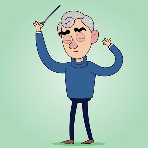 Composer Leonard Bernstein conducting