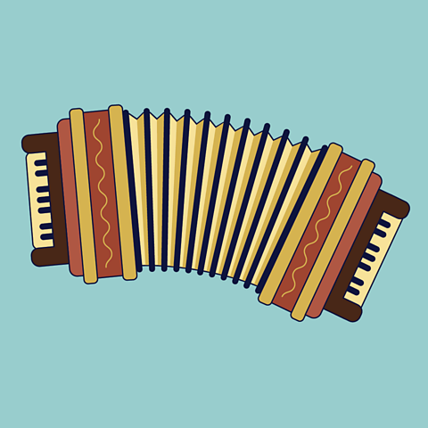 A cartoon image of an accordion. 