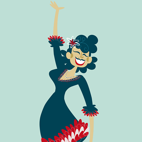 A cartoon of a flamenco dancer holding a pose with her arm in the air.