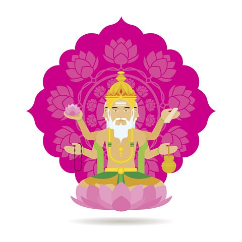 Brahma Hindu God and creator of the Universe, illustration on white background.