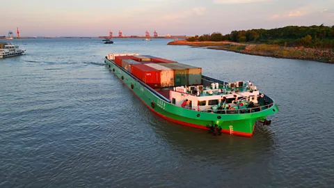 Getty Images The largest battery-powered river container ship transports goods on the Yangtze River in China (Credit: Getty Images)