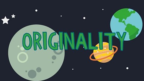 The word 'originality' is written out over a backdrop of the night sky featuring stars, the moon, earth, and saturn. 