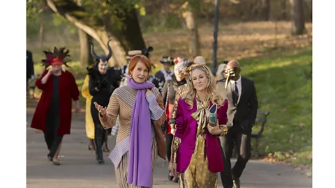 HBO Cynthia Nixon's Miranda is going through big life changes in AJLT, with her wardrobe echoing her upheaval (Credit: HBO)