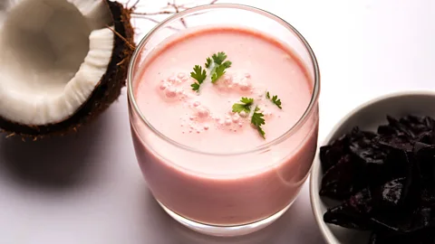 subodhsathe/Getty Images Solkadhi is a rich, pink-coloured beverage that's made by blending kokum extract and coconut milk (Credit: subodhsathe/Getty Images)