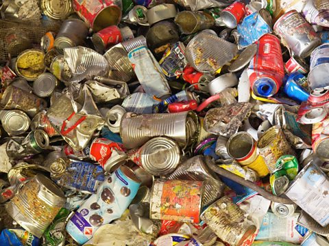 Tin cans at a recycling centre.