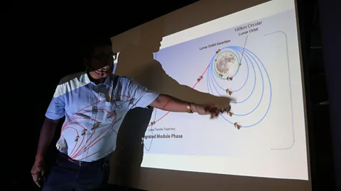 Alamy Chandrayaan-3 is taking a longer route to the Moon than Luna-25, first orbiting the Earth several times to gain the momentum needed to reach lunar orbit (Credit: Alamy)