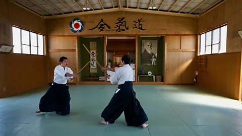 Mara Budgen Aikido demonstration with wooden katana at Aikido Tanabe Dojo