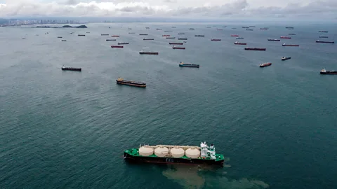 Getty Images Ships waiting outside the Panama Canal on 22 August (Credit: Getty Images)