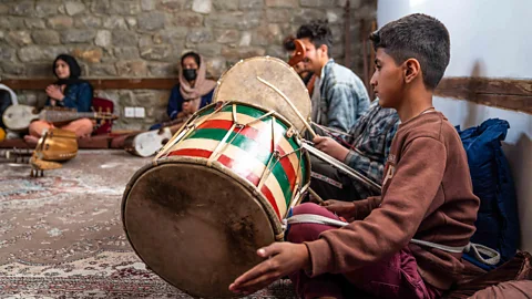 Samantha Shea Students at the Leif Larsen Music Center learn traditional instruments like the dadang drum (Credit: Samantha Shea)