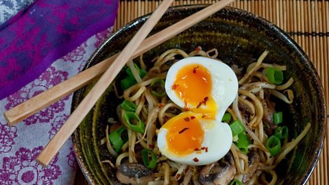 Speedy miso noodles with soft boiled egg