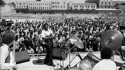 Getty Images BB King performing live at San Quentin prison in 1981; he is one of a number of famous performers to have recorded and played in prisons (Credit: Getty Images)