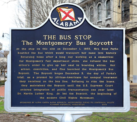 A bus stop in Montgomery, Alabama remembering the bus boycott