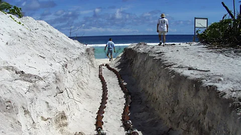 CTBTO A cable on Wake Island, a US territory in the Pacific, connecting to underwater hydrophones (Credit: CTBTO)