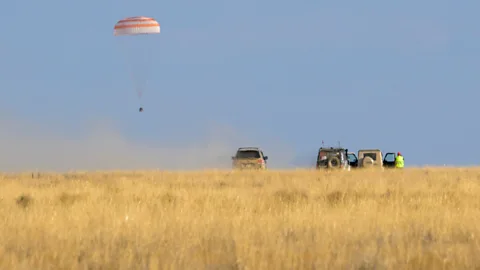 Nasa/Getty Images The journey back to Earth from the ISS can be pretty rough, despite boosters and parachutes slowing the descent (Credit: Nasa/Getty Images)