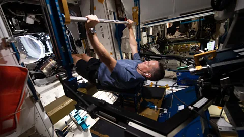 Nasa Astronauts can spend up to 2.5 hours a day working out on the ISS in an effort to maintain their muscle mass and bone density (Credit: Nasa)
