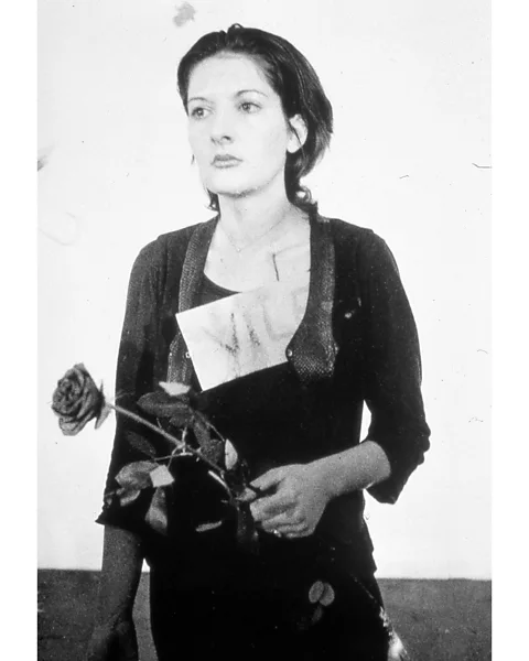 Marina Abramović/Donatelli Sbarra Marina Abramović performing her 1974 piece Rhythm 0, at the most extreme end of her work (Credit: Marina Abramović/Donatelli Sbarra)
