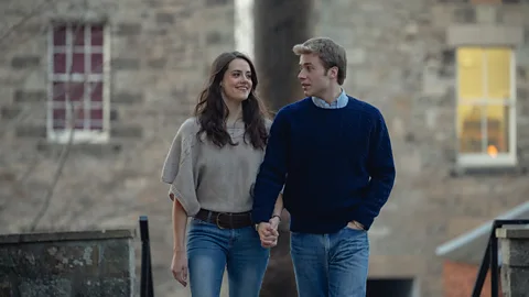 Netflix Meg Bellamy and Ed McVey as a young Kate Middleton and William; their blossoming romance will be covered in the second half of the final series (Credit: Netflix)