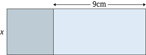 Rectangle 9cm wide with square of x attached to left