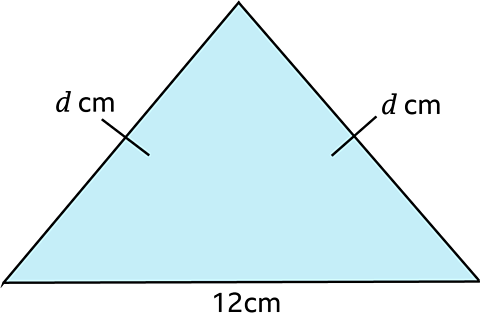 isosceles triangle with the two equal sides, each d centimetres long. The third side is 12 cm 