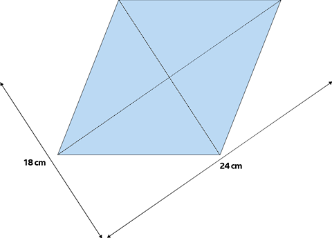 Rhombus with diagonals of 16cm and 24cm