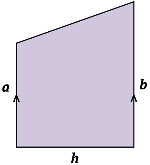 TRAPEZIUM parallel sides labelled a & b, perpendicular height labelled h