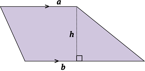 TRAPEZIUM parallel sides labelled a & b, perpendicular height labelled h