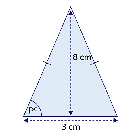 Isosceles triangle - 8cm Height & 6cm Width, Angle P