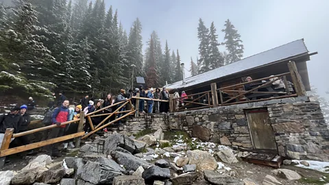 Phoebe Smith Despite the effort required even late in the season Lake Agnes has a steady stream of tea drinkers (Credit: Phoebe Smith)
