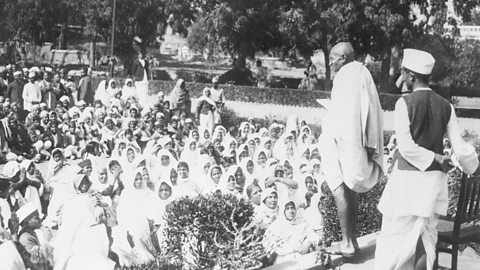 Mahatma Gandhi addressing a crowd