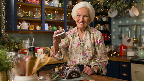 Mary Berry with a yule log