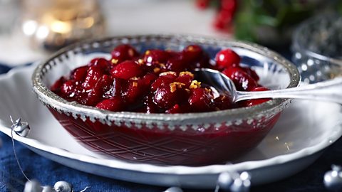 A bowl of cranberry sauce