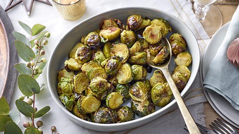 Roasted Brussels sprouts with garlic butter and Parmesan