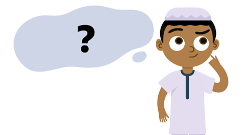 An illustrated boy thinking about a question.