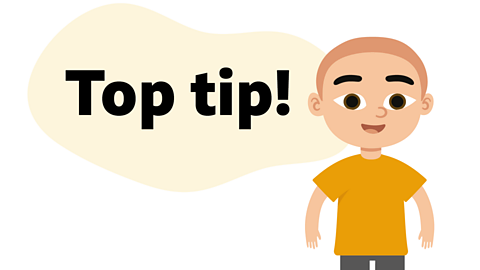 An illustrated boy pointing to top tip bubble.