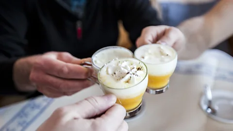 EyesWideOpen/Getty Images Bombardino mixes whiskey or brandy and hot zabaione, the Italian version of eggnog (Credit: EyesWideOpen/Getty Images)