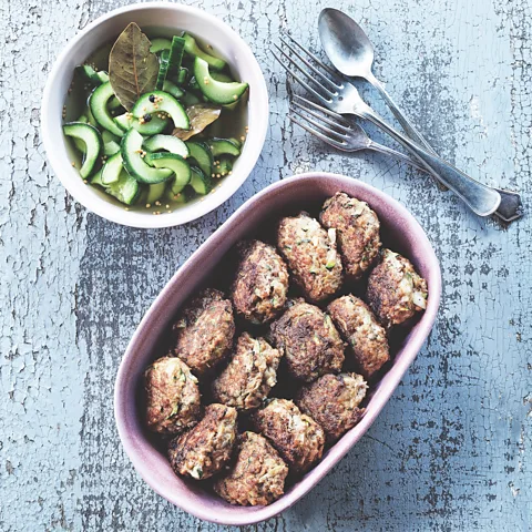 Columbus Leth This Danish meatball (frikadelle) is mixed with grated courgette and pan-fried (Credit: Columbus Leth)