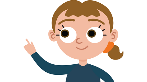 An llustration of a young girl pointing upwards with her left hand.