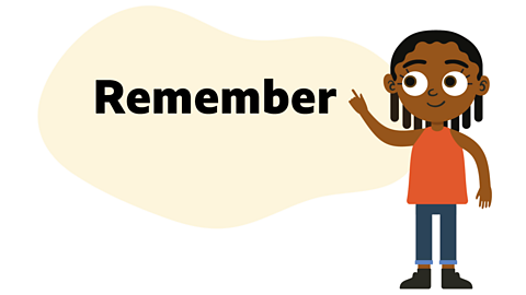 An illustration of a young girl pointing and a thought bubble saying remember.