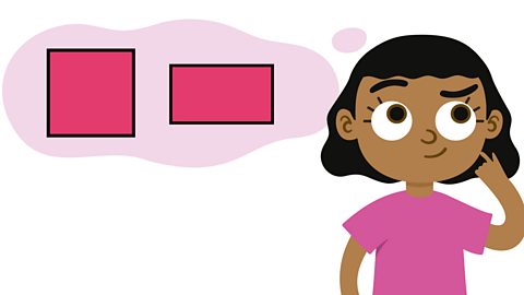 An illustration of a young girl thinking with a thought bubble with a square and a rectange.