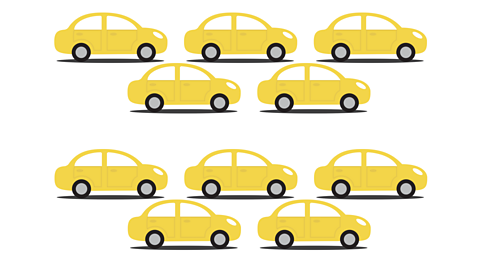 Ten yellow cars.