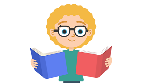 An illustration of young girl holding two books.