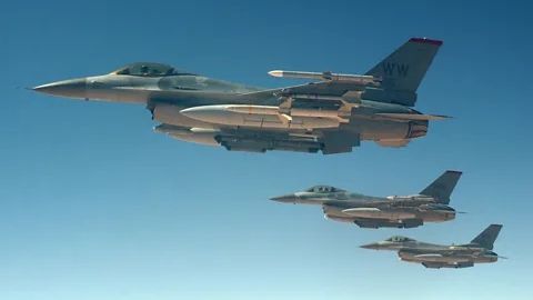 Getty Images One of the most dangerous missions F-16s currently carry out is hunting enemy ground-based missiles, which pilots nickname “Wild Weasels” (Credit: Getty Images)